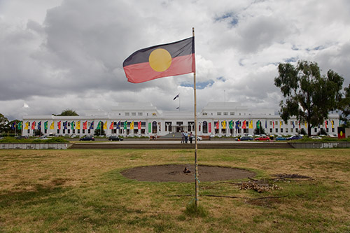 Aboriginal Flagge bei der Tent Embassy